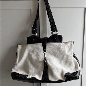 Kenneth Cole New York Black and White Canvas Shoulder Bag